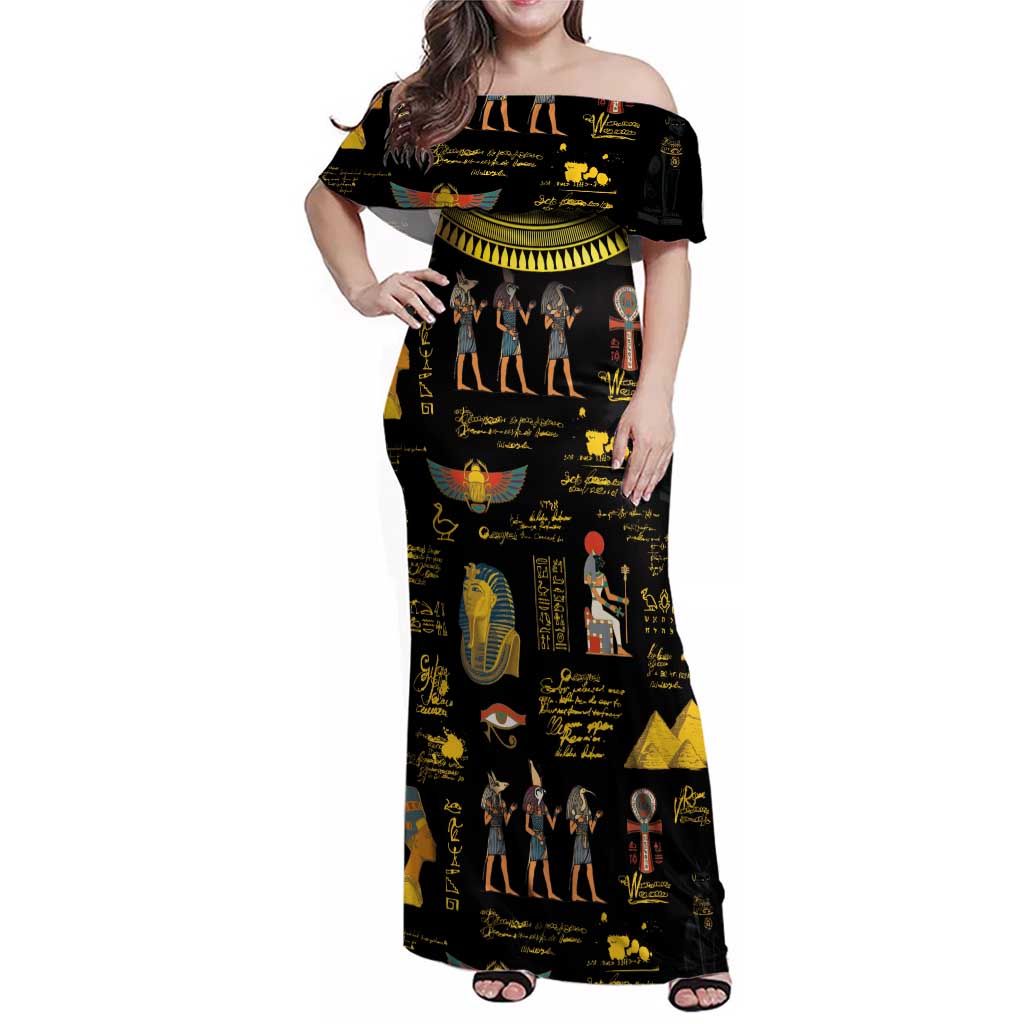 Ancient Egypt and Hieroglyphs Family Matching Off Shoulder Maxi Dress and Hawaiian Shirt LT9 - Wonder Print Shop