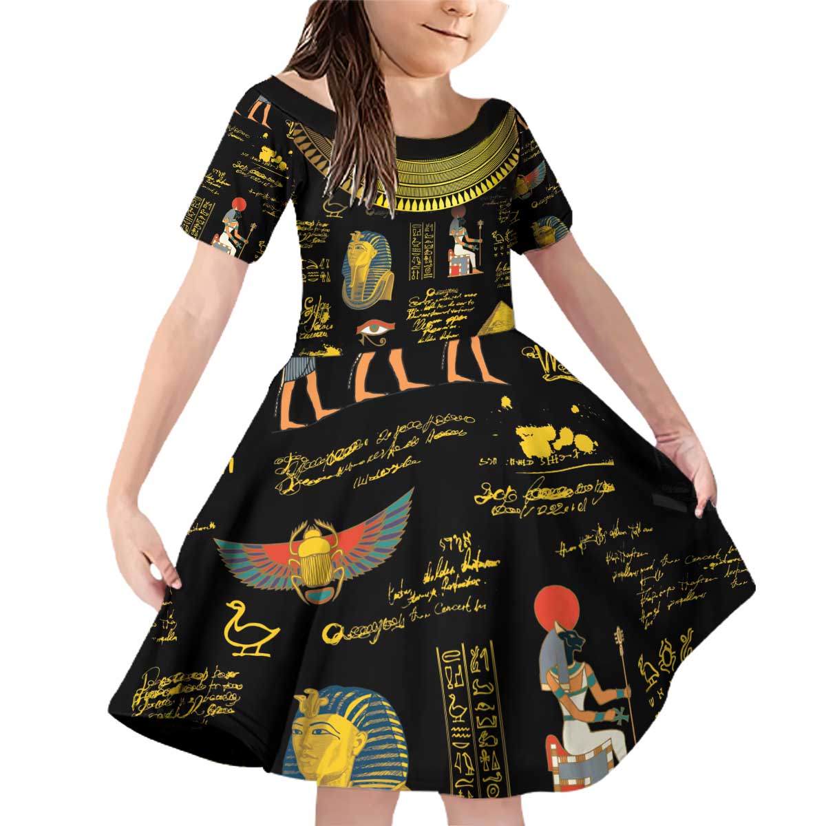 Ancient Egypt and Hieroglyphs Family Matching Off Shoulder Short Dress and Hawaiian Shirt LT9 - Wonder Print Shop
