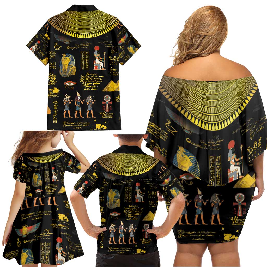 Ancient Egypt and Hieroglyphs Family Matching Off Shoulder Short Dress and Hawaiian Shirt LT9 - Wonder Print Shop