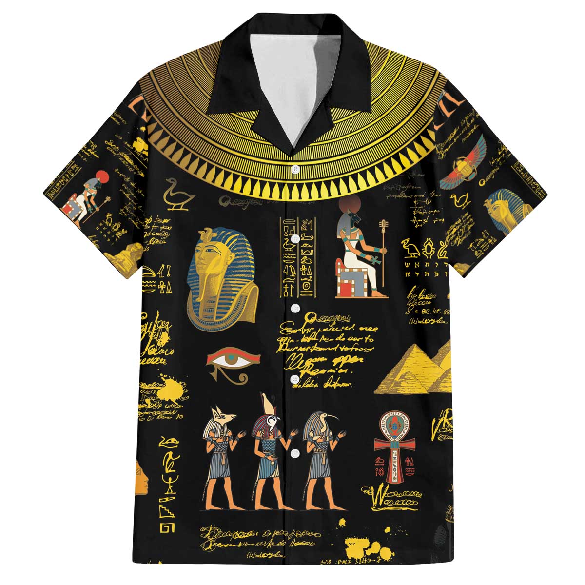 Ancient Egypt and Hieroglyphs Family Matching Off Shoulder Short Dress and Hawaiian Shirt LT9 - Wonder Print Shop