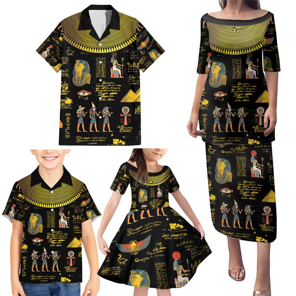 Ancient Egypt and Hieroglyphs Family Matching Puletasi and Hawaiian Shirt - Wonder Print Shop
