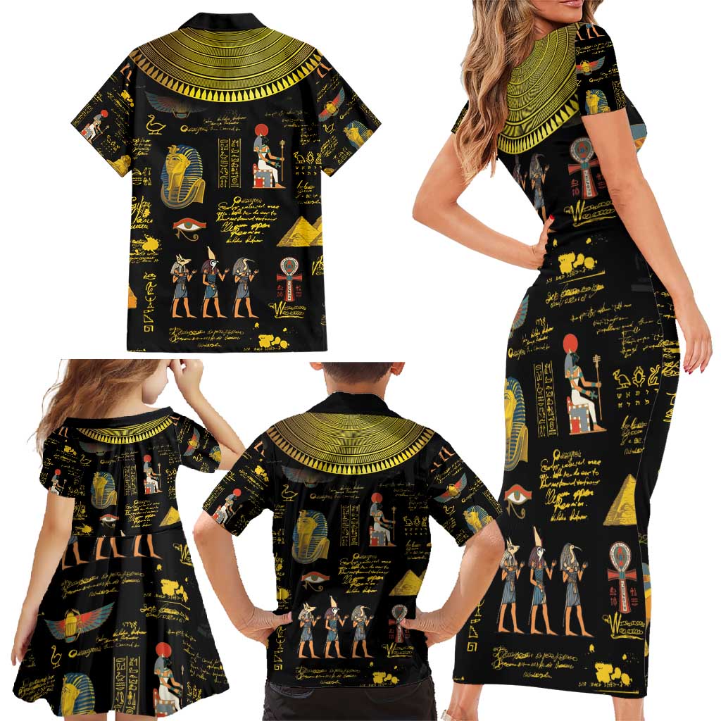 Ancient Egypt and Hieroglyphs Family Matching Short Sleeve Bodycon Dress and Hawaiian Shirt - Wonder Print Shop