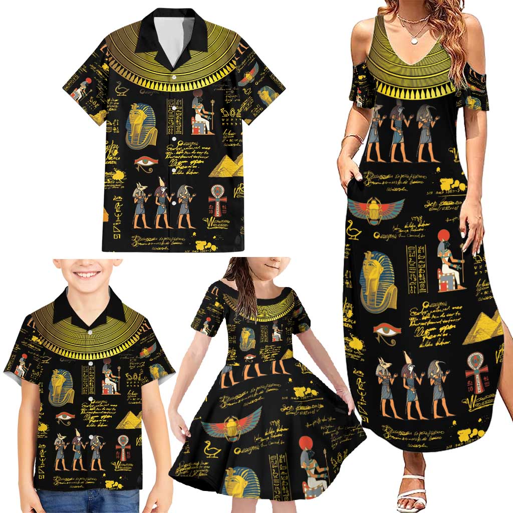 Ancient Egypt and Hieroglyphs Family Matching Summer Maxi Dress and Hawaiian Shirt - Wonder Print Shop