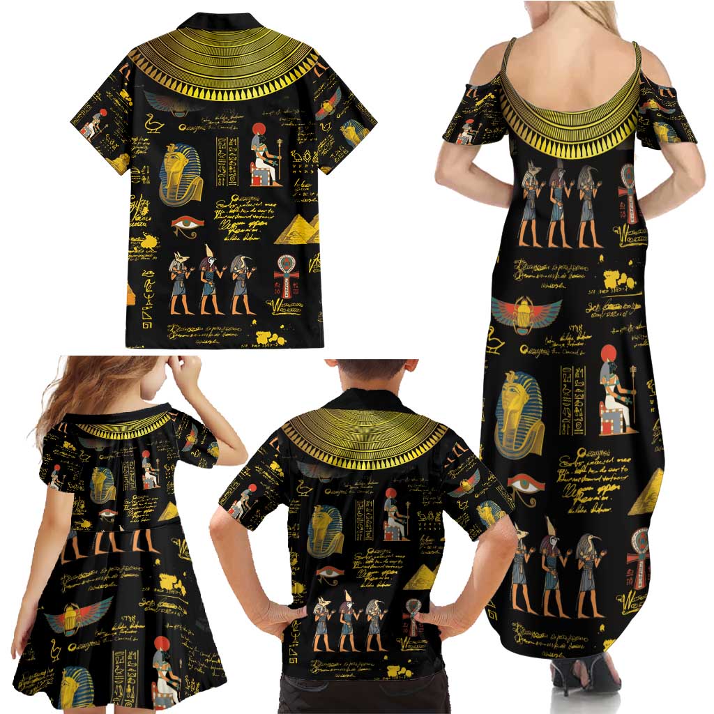 Ancient Egypt and Hieroglyphs Family Matching Summer Maxi Dress and Hawaiian Shirt - Wonder Print Shop