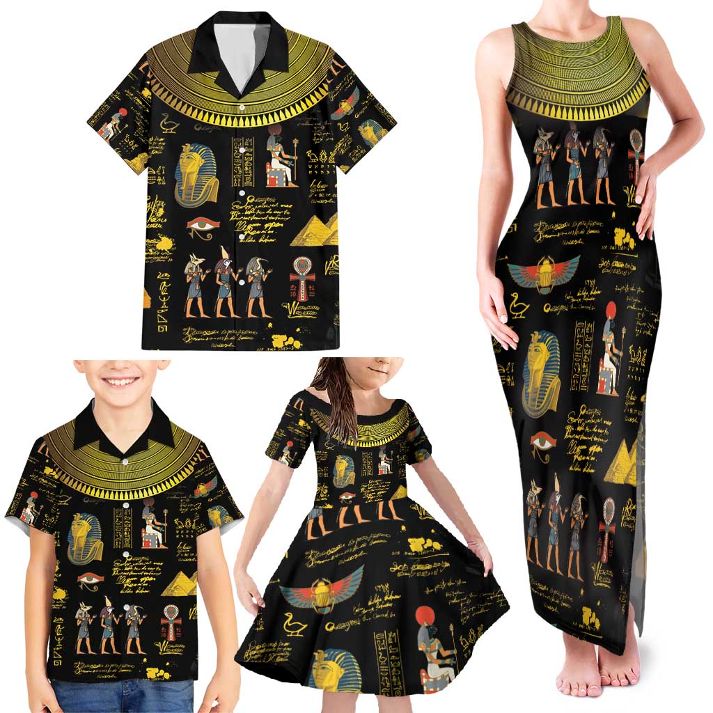 Ancient Egypt and Hieroglyphs Family Matching Tank Maxi Dress and Hawaiian Shirt - Wonder Print Shop