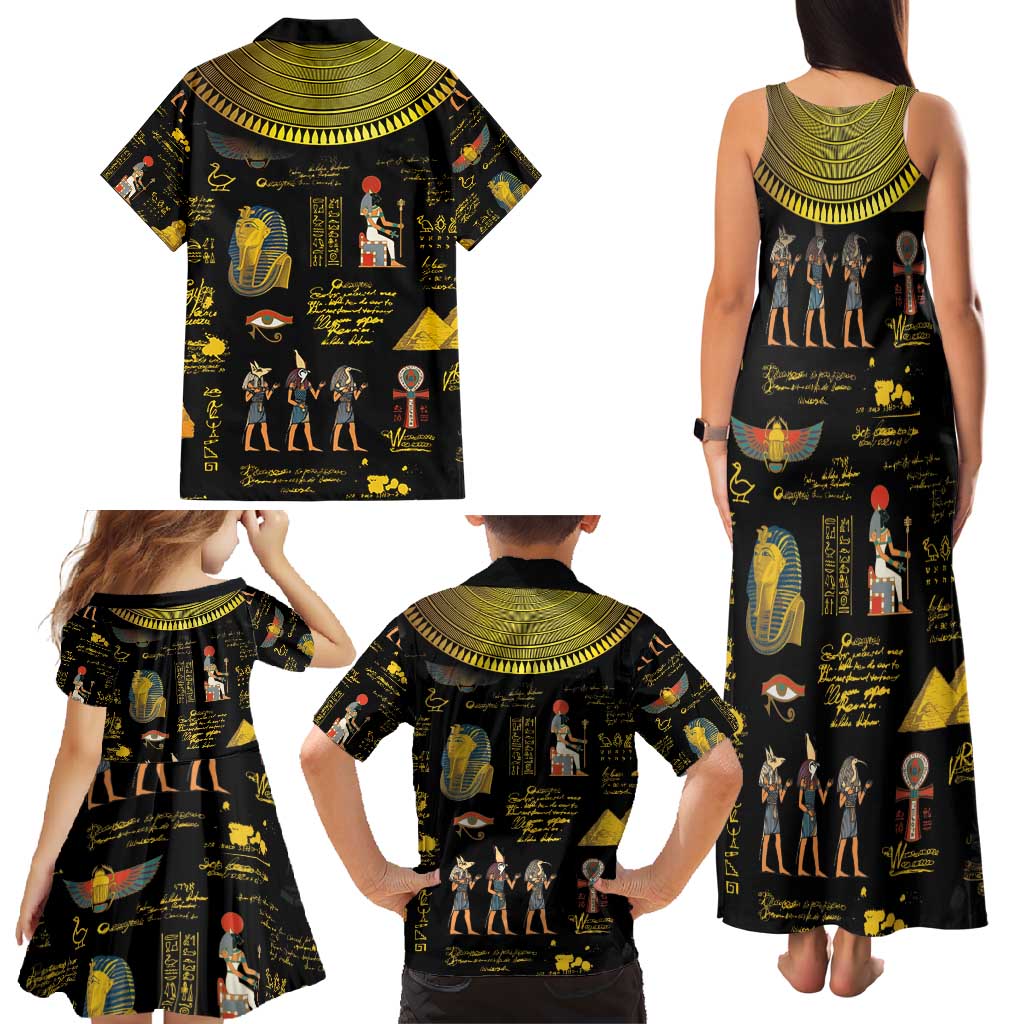 Ancient Egypt and Hieroglyphs Family Matching Tank Maxi Dress and Hawaiian Shirt - Wonder Print Shop