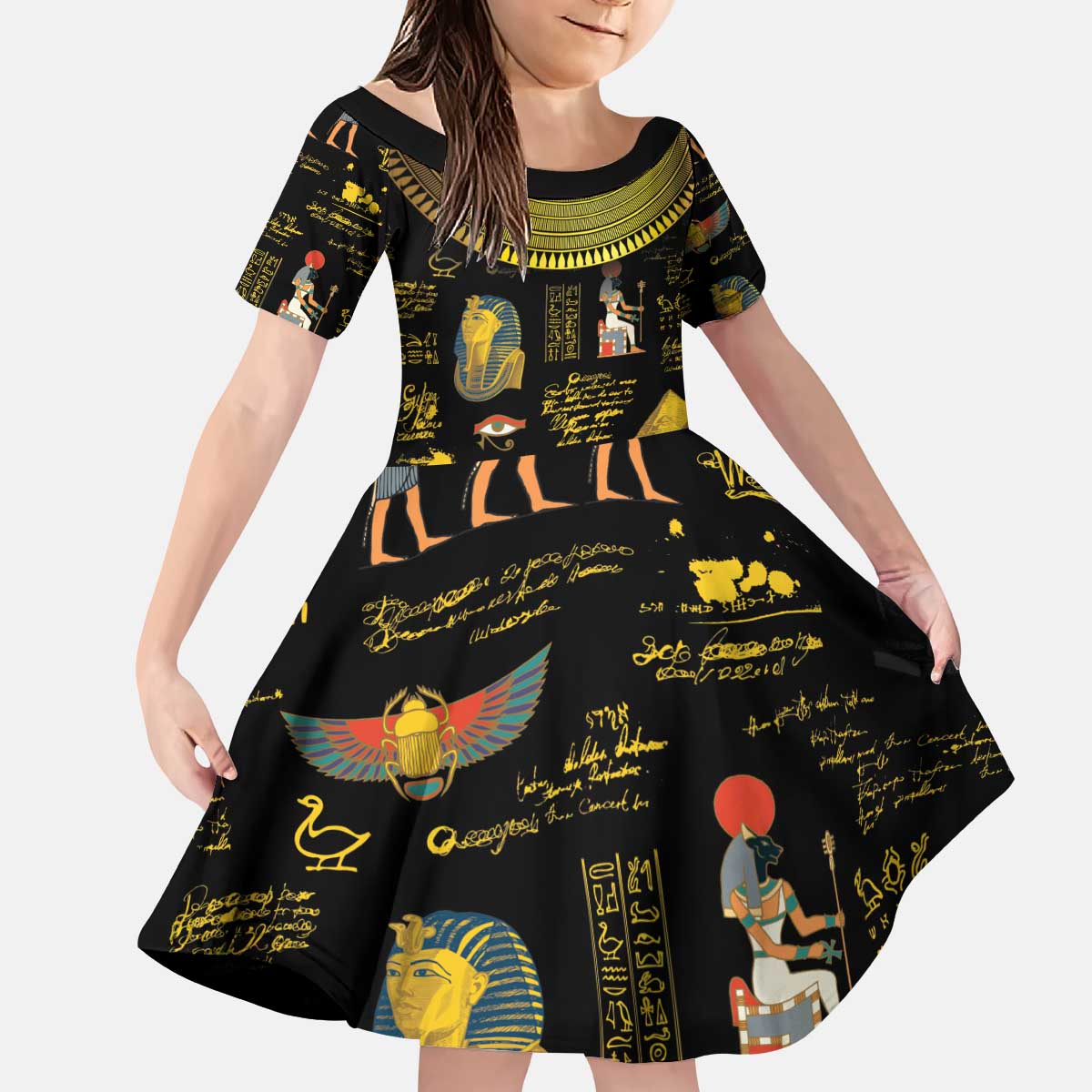 Ancient Egypt and Hieroglyphs Kid Short Sleeve Dress - Wonder Print Shop