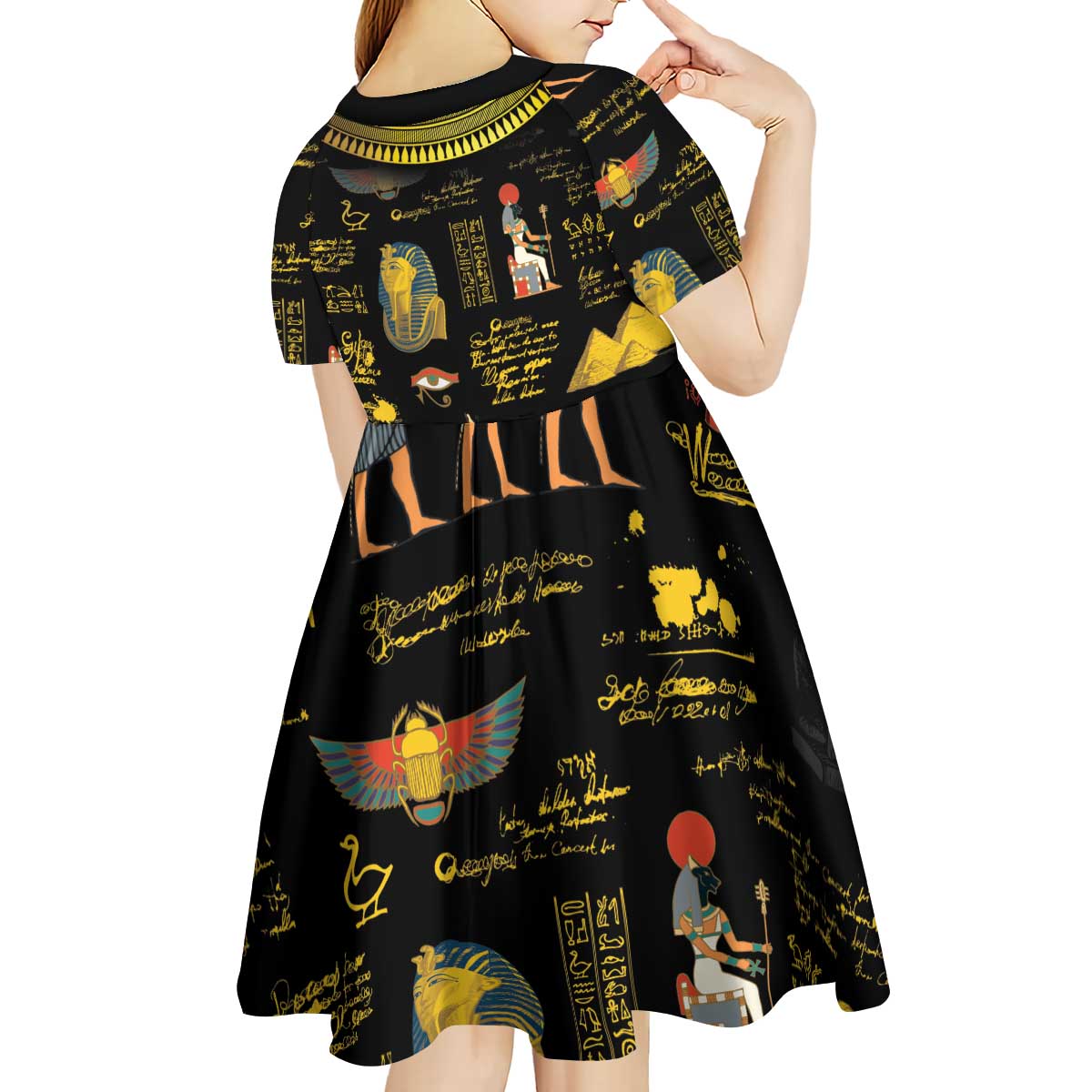 Ancient Egypt and Hieroglyphs Kid Short Sleeve Dress - Wonder Print Shop