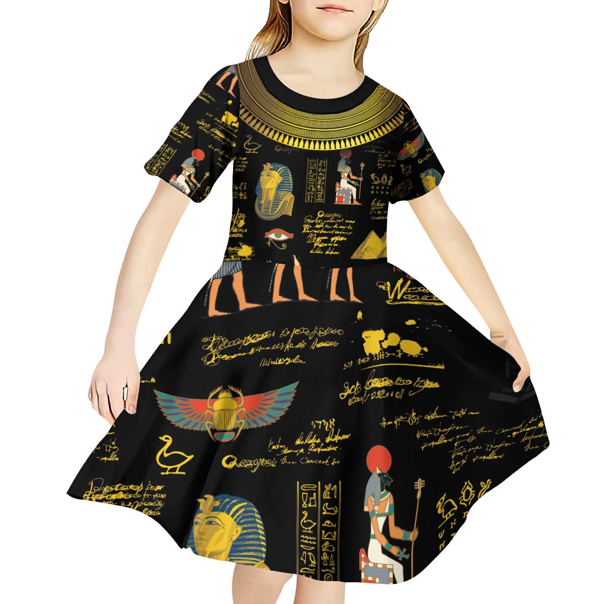 Ancient Egypt and Hieroglyphs Kid Short Sleeve Dress - Wonder Print Shop