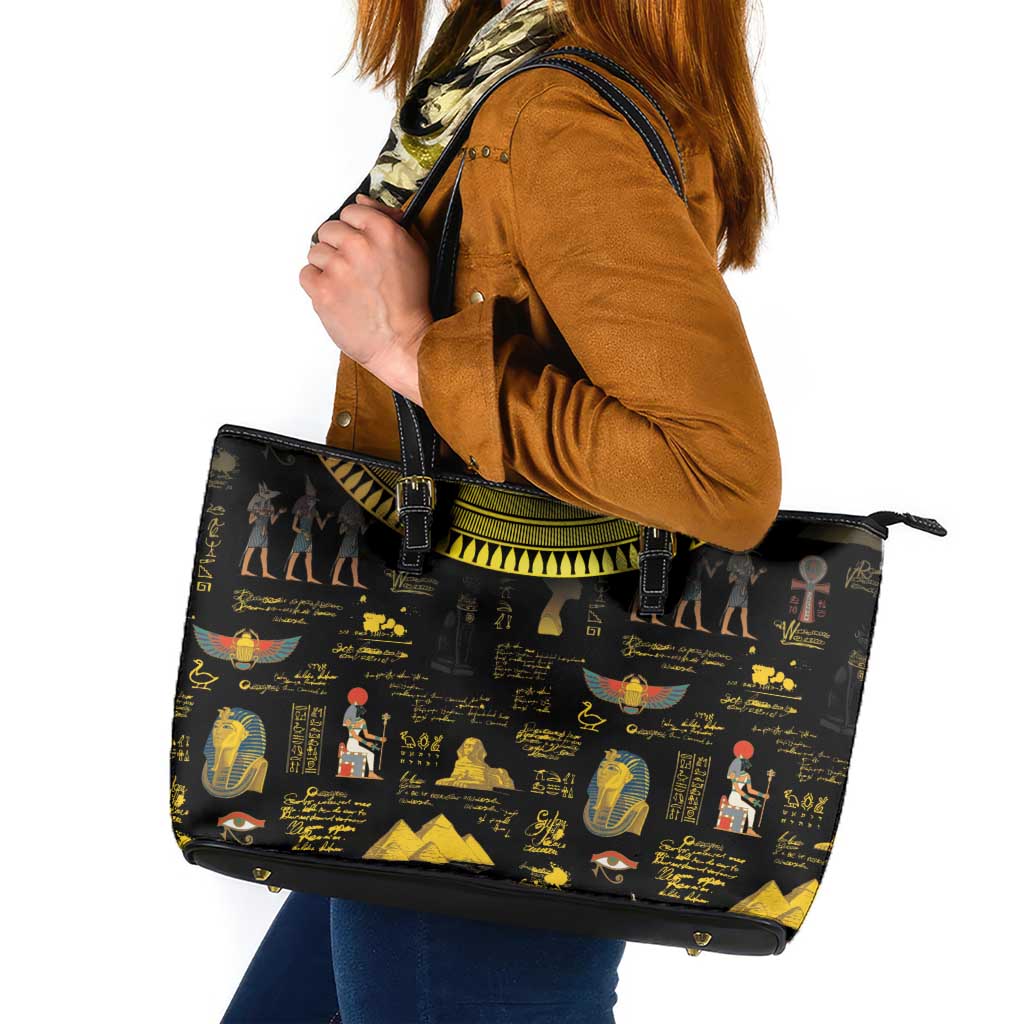 Ancient Egypt and Hieroglyphs Leather Tote Bag - Wonder Print Shop