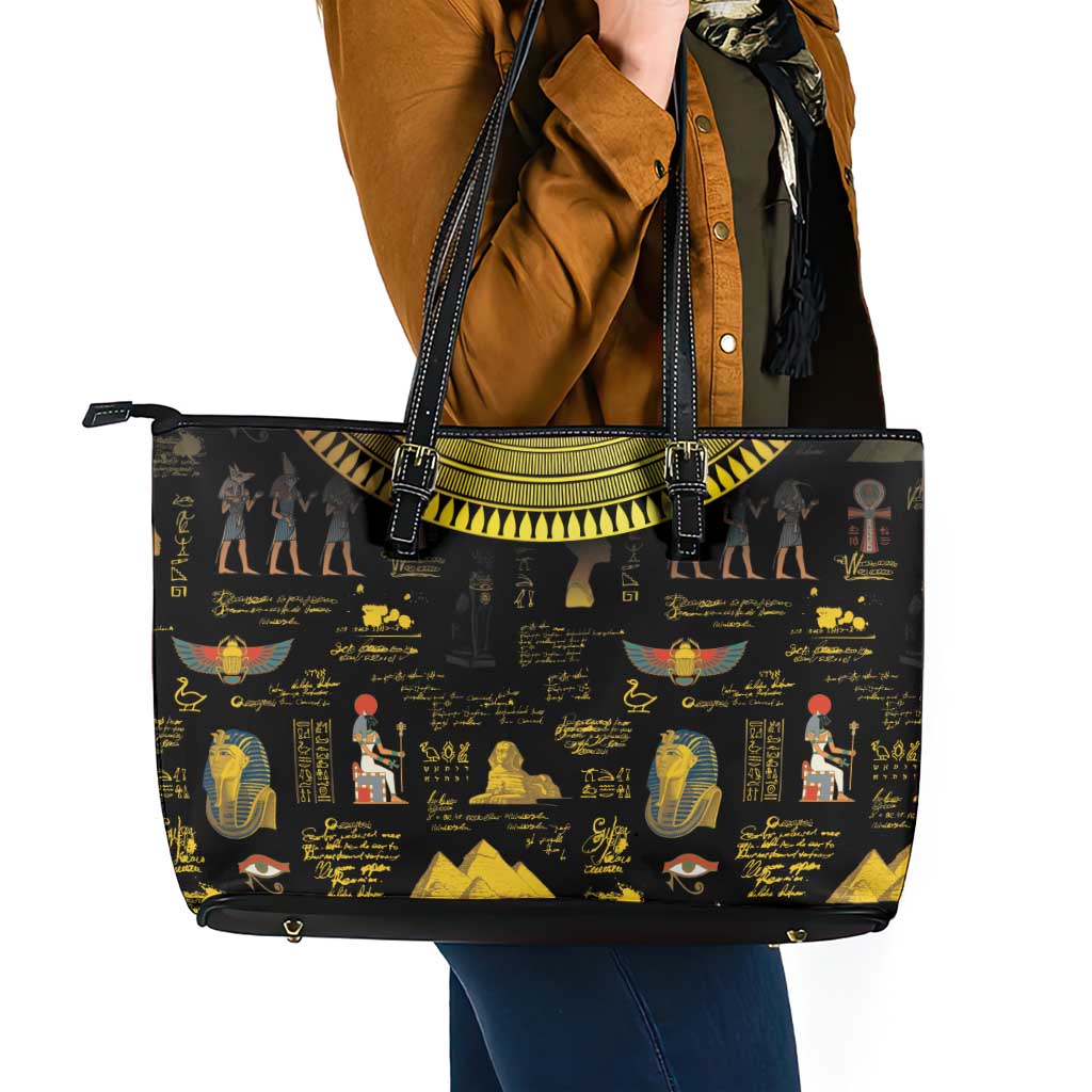 Ancient Egypt and Hieroglyphs Leather Tote Bag - Wonder Print Shop