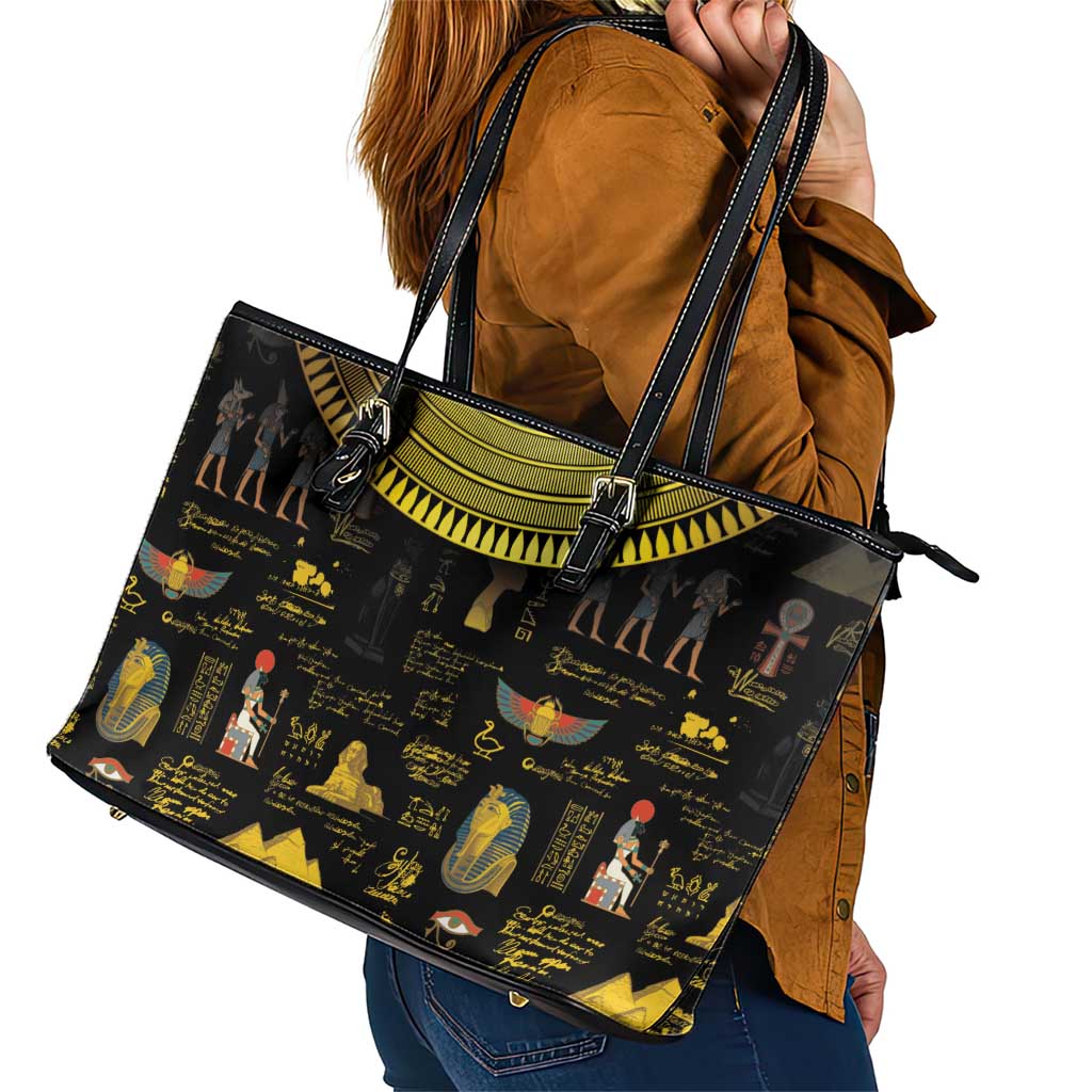 Ancient Egypt and Hieroglyphs Leather Tote Bag - Wonder Print Shop