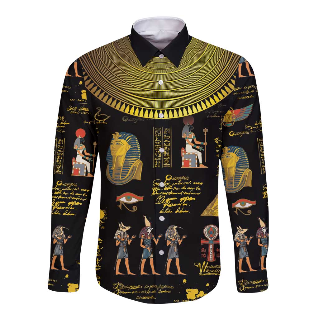 Ancient Egypt and Hieroglyphs Long Sleeve Button Shirt - Wonder Print Shop