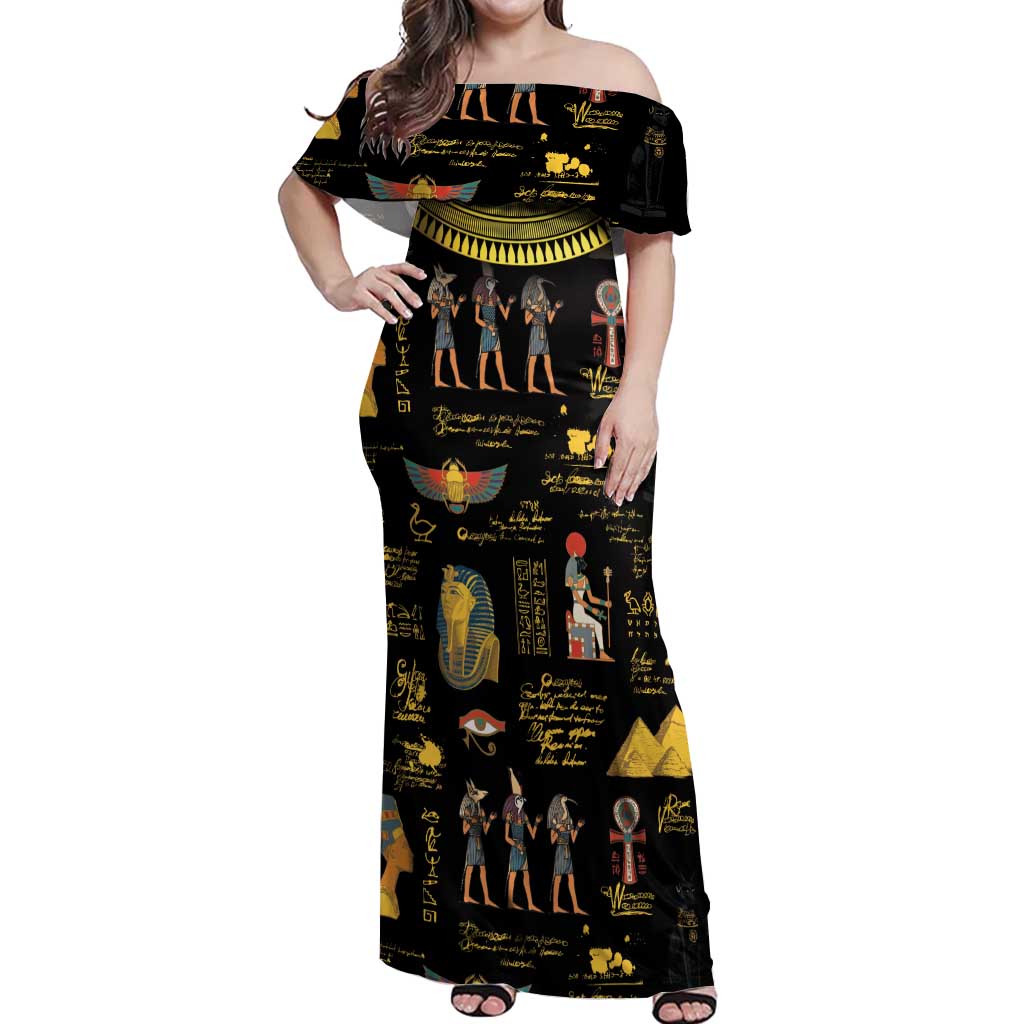 Ancient Egypt and Hieroglyphs Off Shoulder Maxi Dress - Wonder Print Shop
