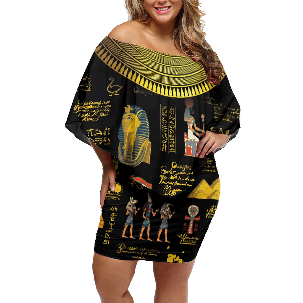 Ancient Egypt and Hieroglyphs Off Shoulder Short Dress - Wonder Print Shop