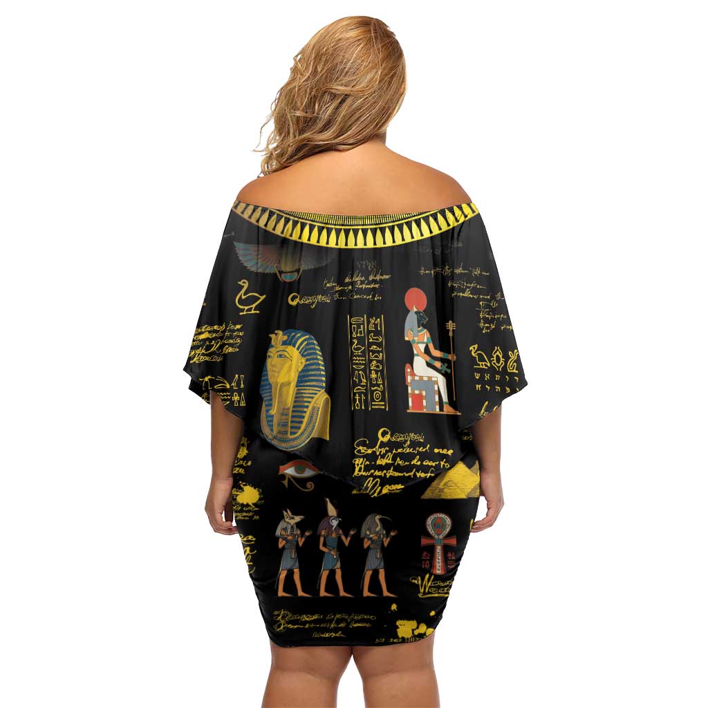 Ancient Egypt and Hieroglyphs Off Shoulder Short Dress - Wonder Print Shop
