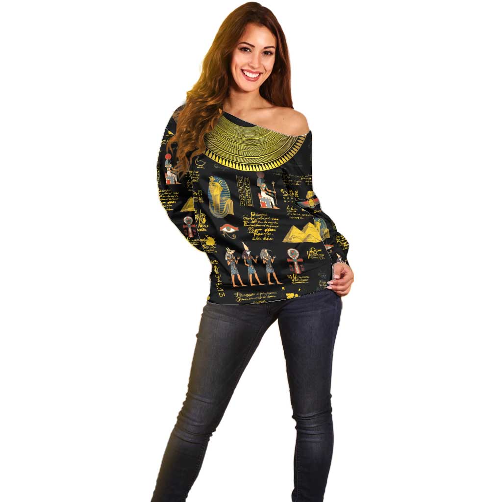 Ancient Egypt and Hieroglyphs Off Shoulder Sweater - Wonder Print Shop