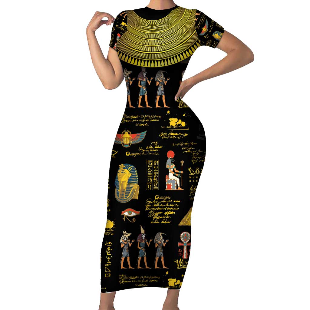 Ancient Egypt and Hieroglyphs Short Sleeve Bodycon Dress - Wonder Print Shop