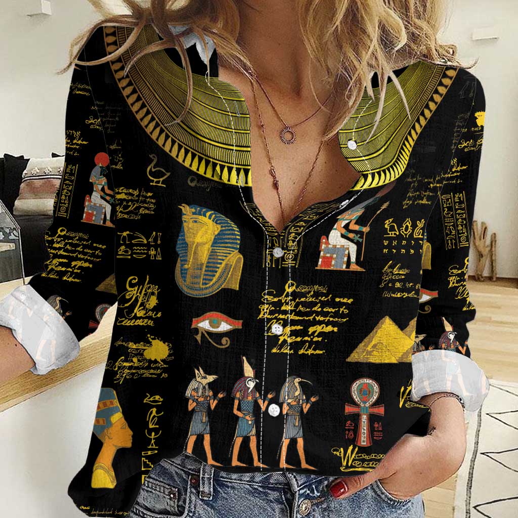 Ancient Egypt and Hieroglyphs Women Casual Shirt - Wonder Print Shop