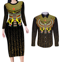 Ancient Egyptian Couples Matching Long Sleeve Bodycon Dress and Long Sleeve Button Shirt Symbol of Horus The Falcon God LT9 - Wonder Print Shop