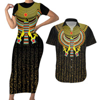 Ancient Egyptian Couples Matching Short Sleeve Bodycon Dress and Hawaiian Shirt Symbol of Horus The Falcon God LT9 - Wonder Print Shop