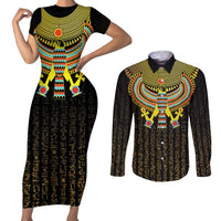 Ancient Egyptian Couples Matching Short Sleeve Bodycon Dress and Long Sleeve Button Shirt Symbol of Horus The Falcon God LT9 - Wonder Print Shop