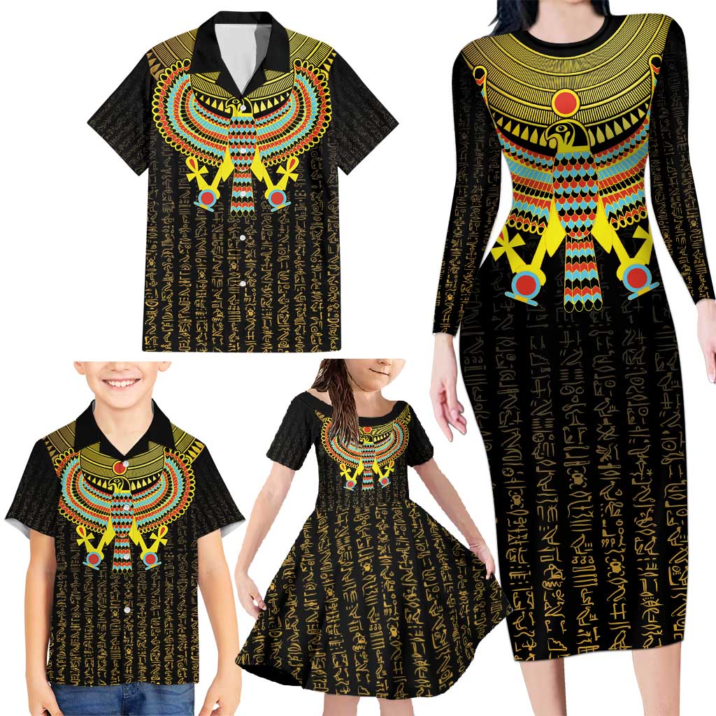 Ancient Egyptian Family Matching Long Sleeve Bodycon Dress and Hawaiian Shirt Symbol of Horus The Falcon God LT9 - Wonder Print Shop