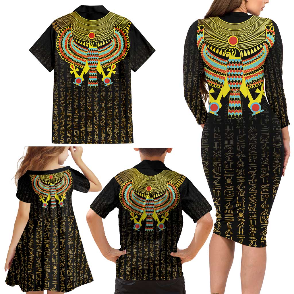 Ancient Egyptian Family Matching Long Sleeve Bodycon Dress and Hawaiian Shirt Symbol of Horus The Falcon God LT9 - Wonder Print Shop