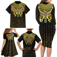 Ancient Egyptian Family Matching Long Sleeve Bodycon Dress and Hawaiian Shirt Symbol of Horus The Falcon God LT9 - Wonder Print Shop