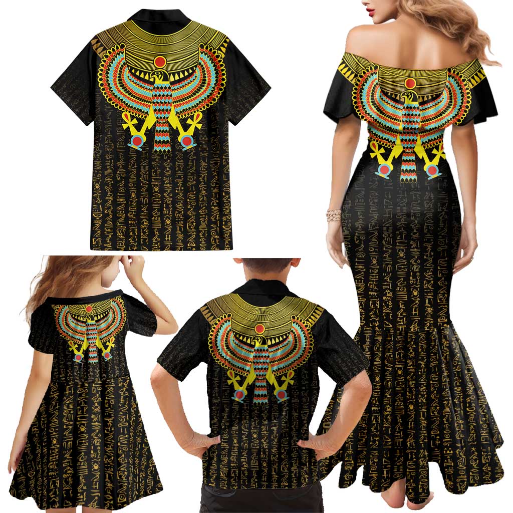 Ancient Egyptian Family Matching Mermaid Dress and Hawaiian Shirt Symbol of Horus The Falcon God LT9 - Wonder Print Shop