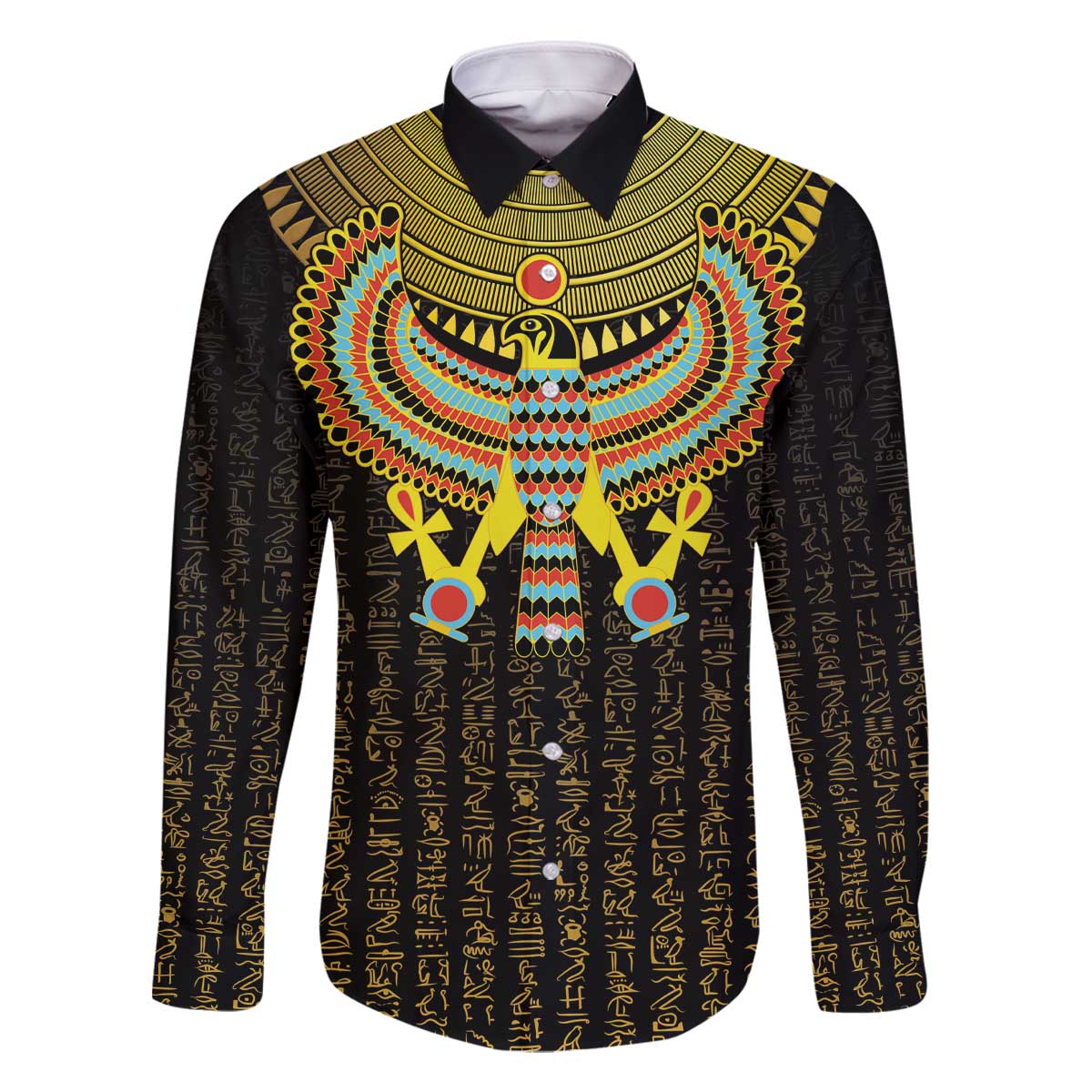 Ancient Egyptian Family Matching Off The Shoulder Long Sleeve Dress and Hawaiian Shirt Symbol of Horus The Falcon God - Wonder Print Shop