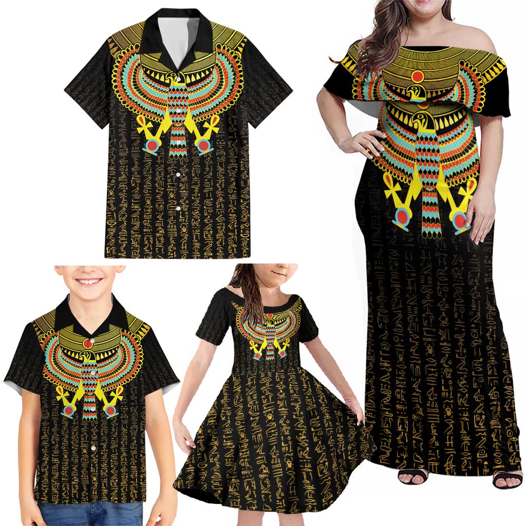 Ancient Egyptian Family Matching Off Shoulder Maxi Dress and Hawaiian Shirt Symbol of Horus The Falcon God LT9 - Wonder Print Shop