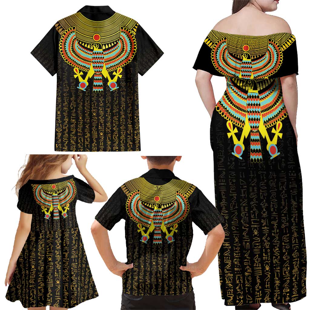 Ancient Egyptian Family Matching Off Shoulder Maxi Dress and Hawaiian Shirt Symbol of Horus The Falcon God LT9 - Wonder Print Shop
