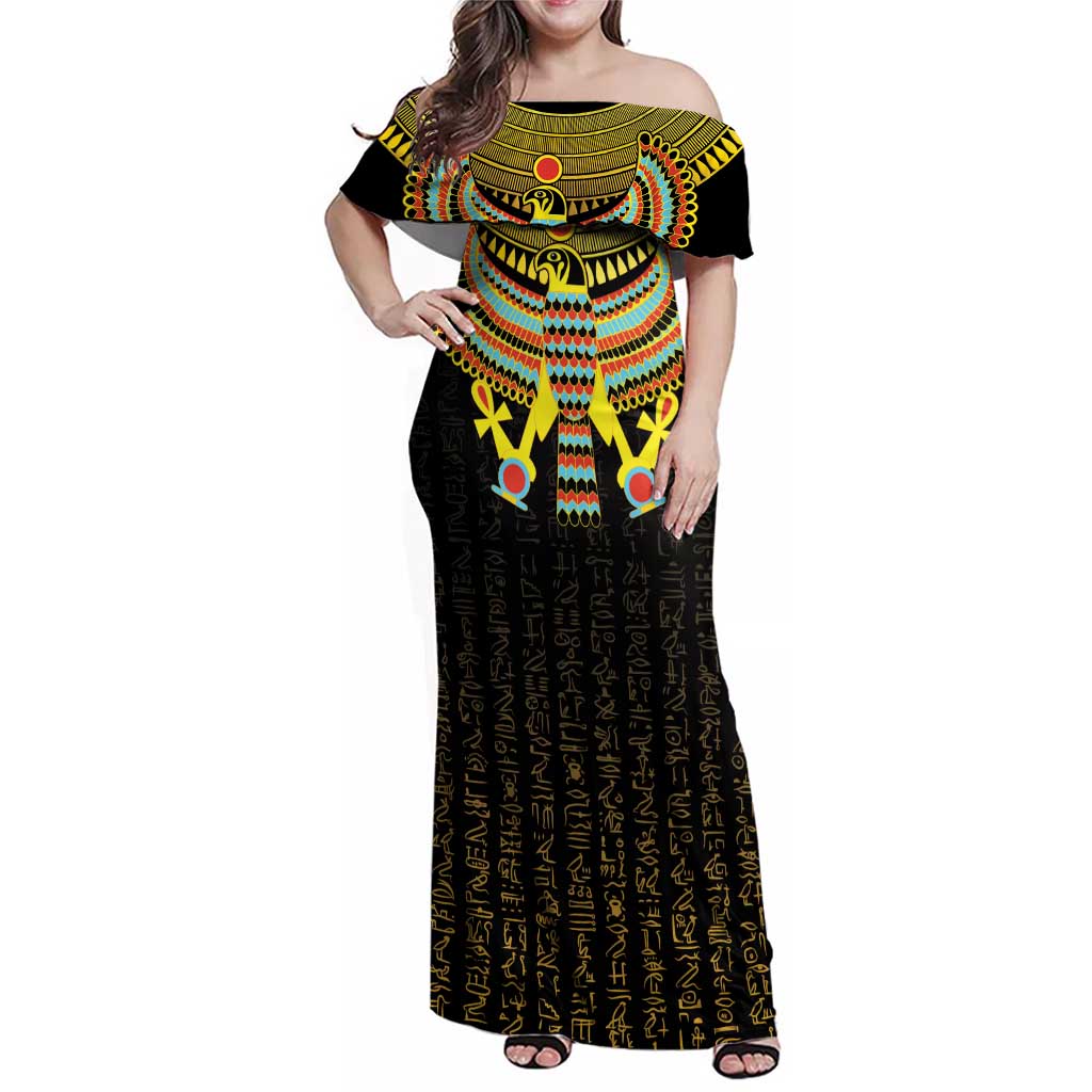 Ancient Egyptian Family Matching Off Shoulder Maxi Dress and Hawaiian Shirt Symbol of Horus The Falcon God LT9 - Wonder Print Shop