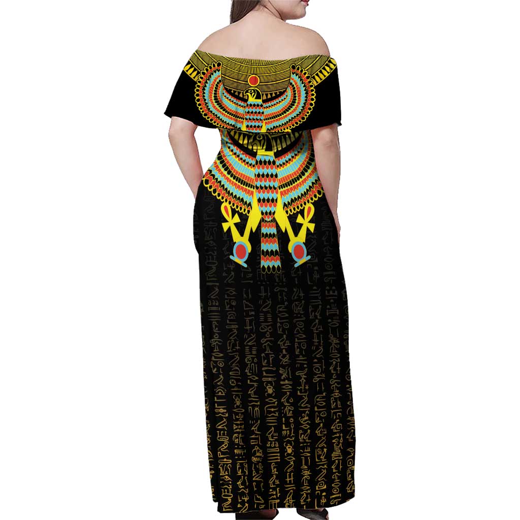 Ancient Egyptian Family Matching Off Shoulder Maxi Dress and Hawaiian Shirt Symbol of Horus The Falcon God LT9 - Wonder Print Shop