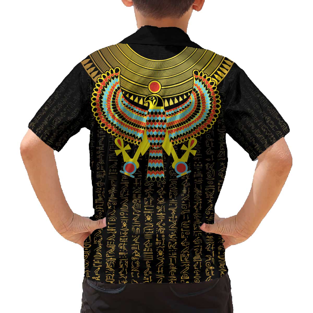 Ancient Egyptian Family Matching Off Shoulder Short Dress and Hawaiian Shirt Symbol of Horus The Falcon God LT9 - Wonder Print Shop