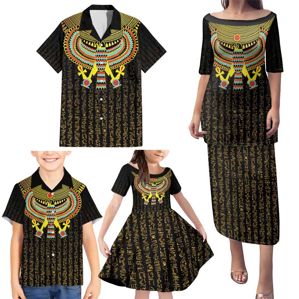 Ancient Egyptian Family Matching Puletasi and Hawaiian Shirt Symbol of Horus The Falcon God - Wonder Print Shop