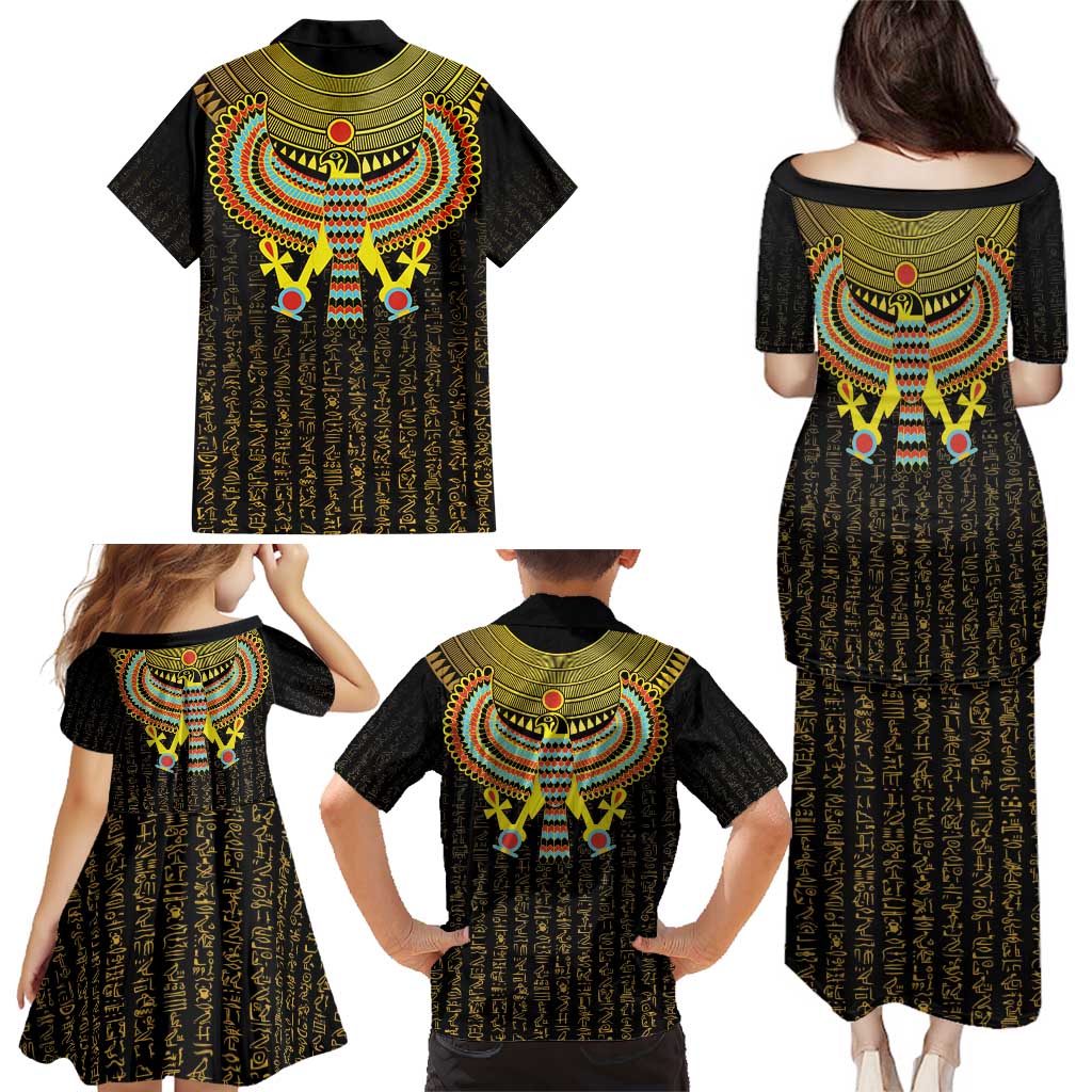 Ancient Egyptian Family Matching Puletasi and Hawaiian Shirt Symbol of Horus The Falcon God - Wonder Print Shop