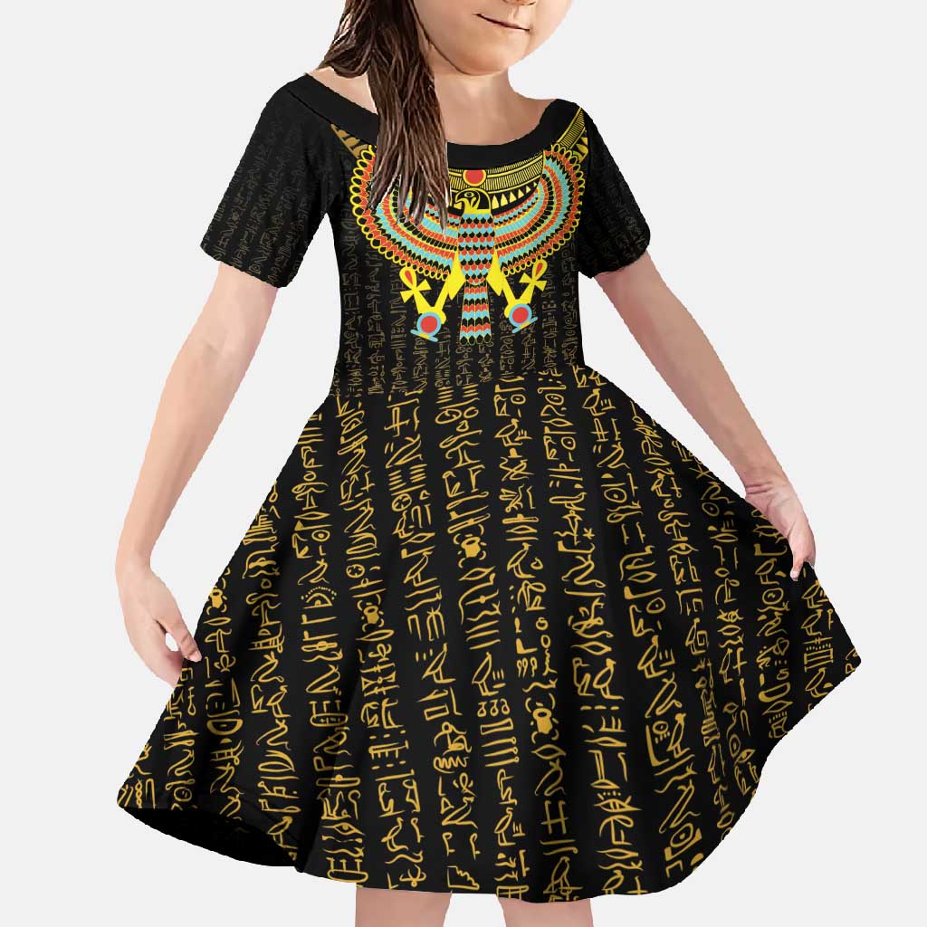 Ancient Egyptian Family Matching Short Sleeve Bodycon Dress and Hawaiian Shirt Symbol of Horus The Falcon God - Wonder Print Shop