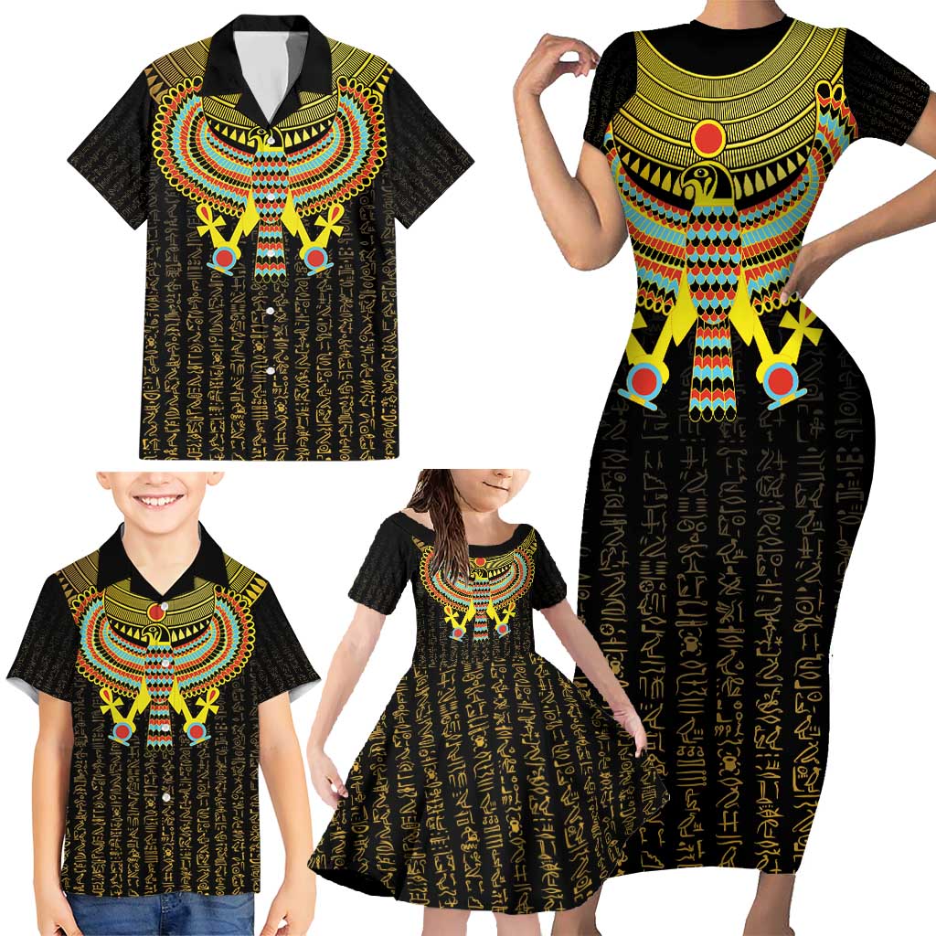 Ancient Egyptian Family Matching Short Sleeve Bodycon Dress and Hawaiian Shirt Symbol of Horus The Falcon God - Wonder Print Shop