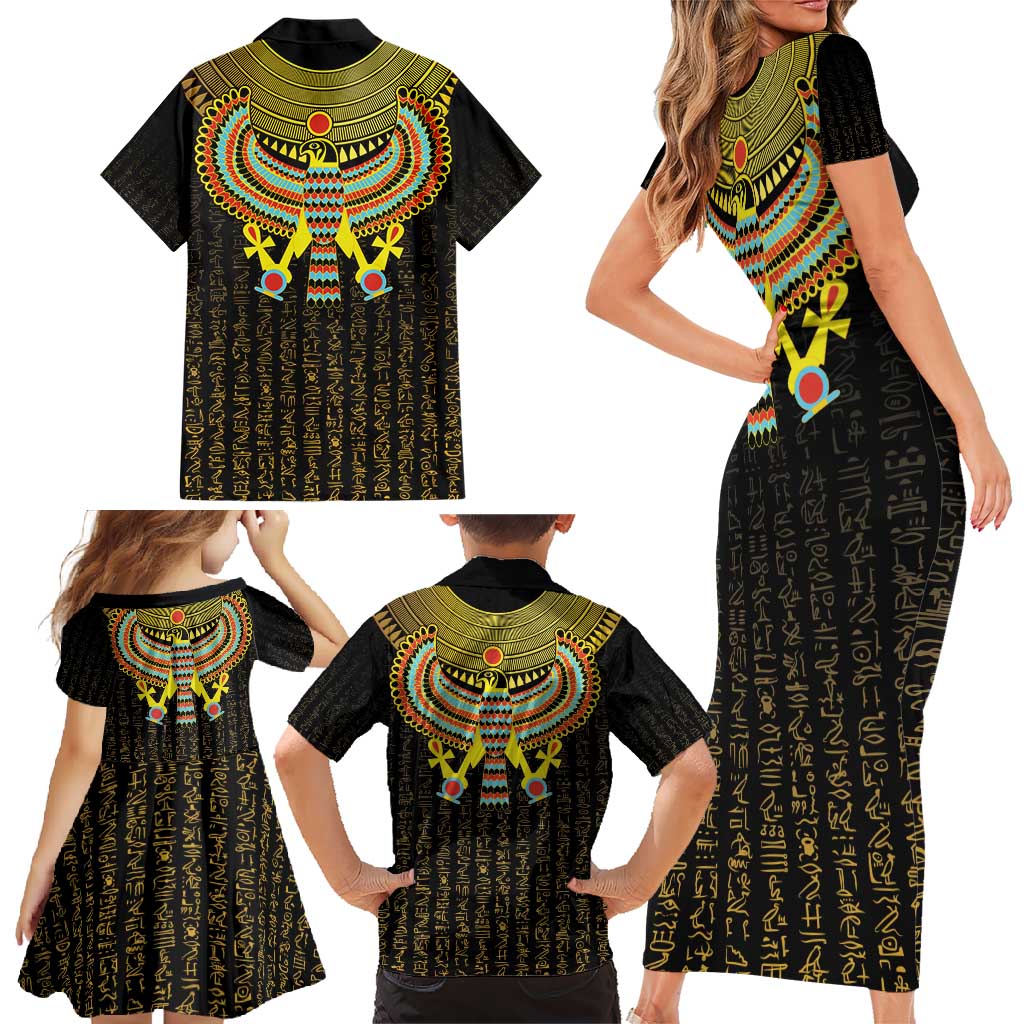 Ancient Egyptian Family Matching Short Sleeve Bodycon Dress and Hawaiian Shirt Symbol of Horus The Falcon God - Wonder Print Shop
