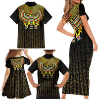 Ancient Egyptian Family Matching Short Sleeve Bodycon Dress and Hawaiian Shirt Symbol of Horus The Falcon God - Wonder Print Shop