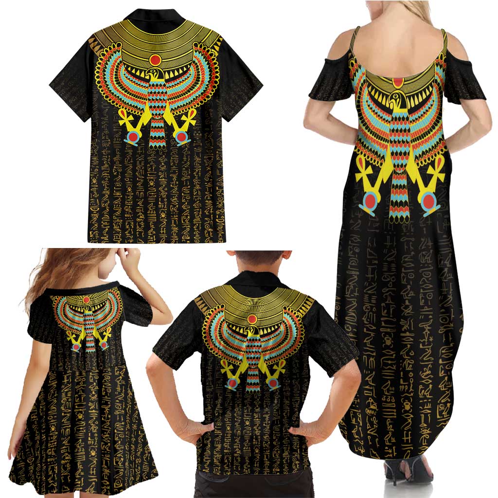 Ancient Egyptian Family Matching Summer Maxi Dress and Hawaiian Shirt Symbol of Horus The Falcon God - Wonder Print Shop