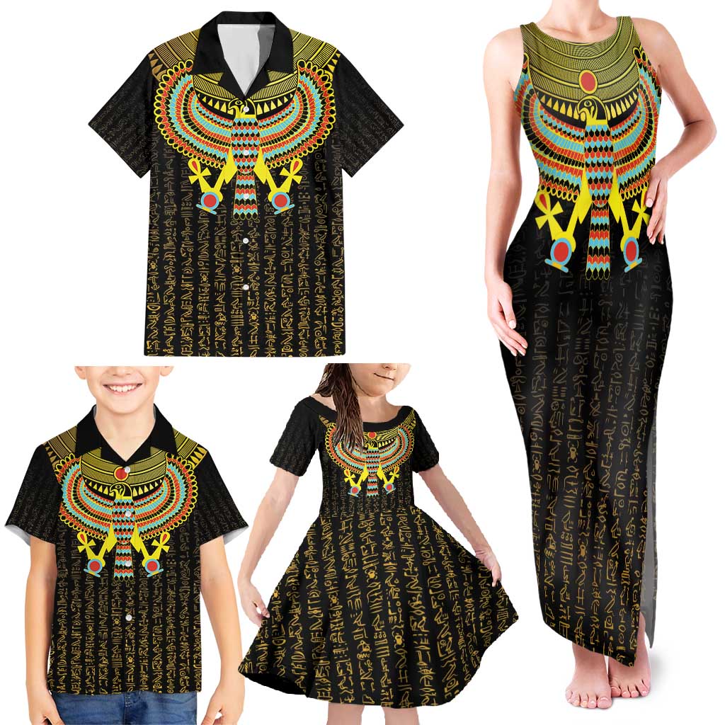 Ancient Egyptian Family Matching Tank Maxi Dress and Hawaiian Shirt Symbol of Horus The Falcon God - Wonder Print Shop