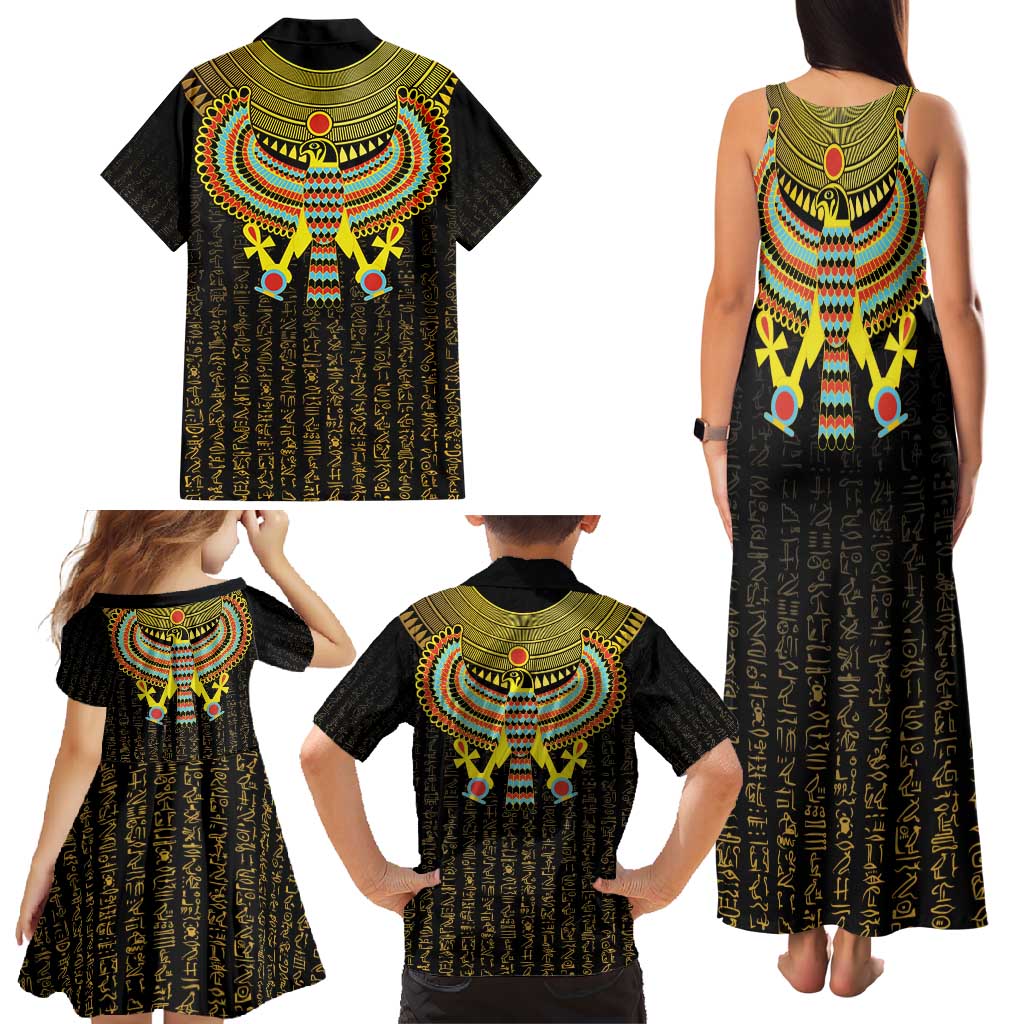 Ancient Egyptian Family Matching Tank Maxi Dress and Hawaiian Shirt Symbol of Horus The Falcon God - Wonder Print Shop