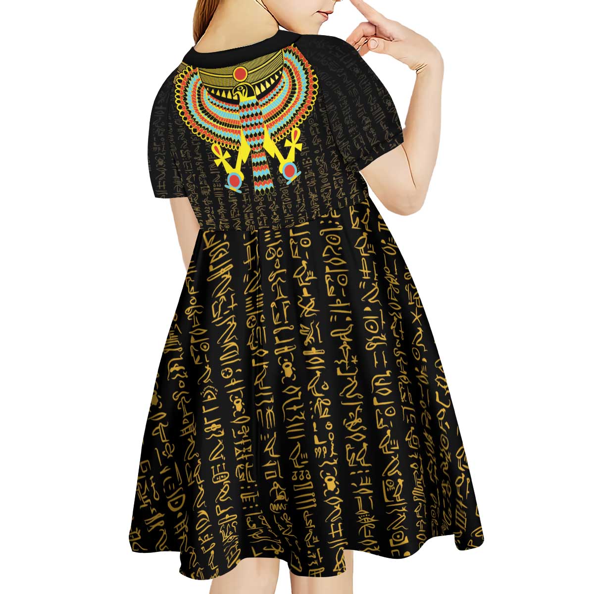 Ancient Egyptian Kid Short Sleeve Dress Symbol of Horus The Falcon God - Wonder Print Shop