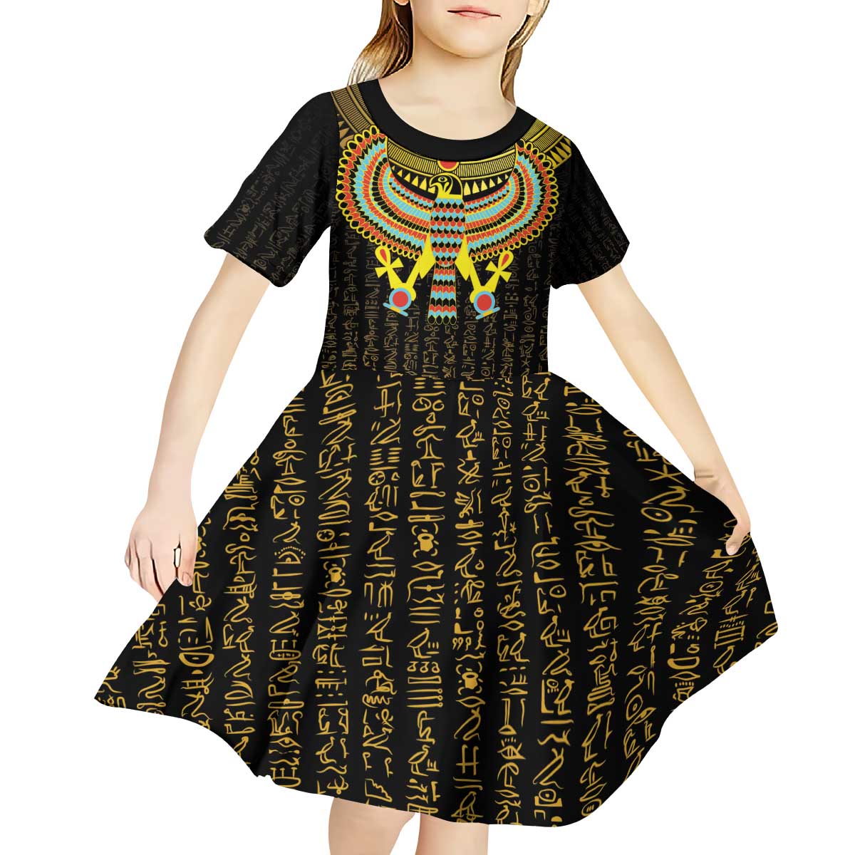 Ancient Egyptian Kid Short Sleeve Dress Symbol of Horus The Falcon God - Wonder Print Shop
