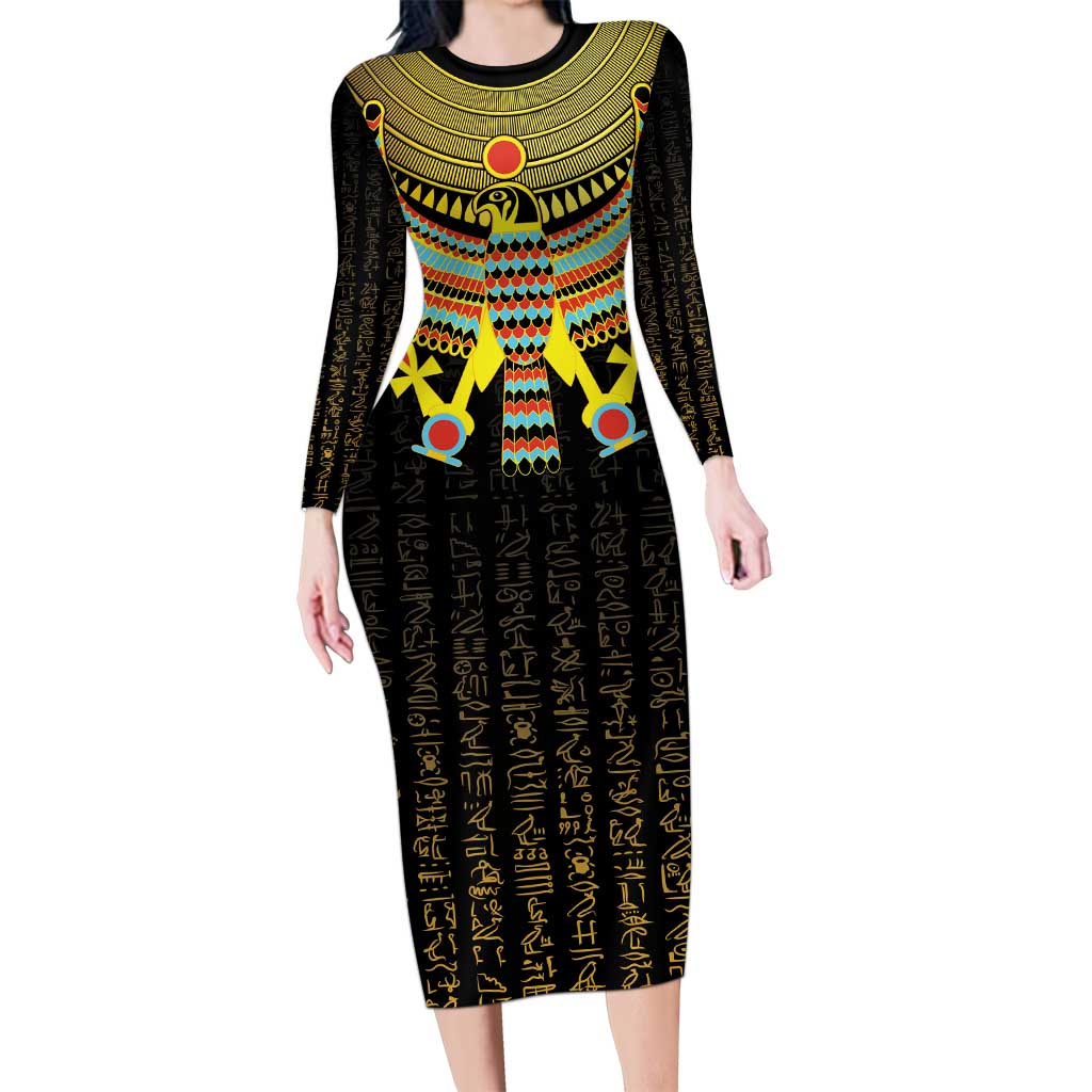 Ancient Egyptian Long Sleeve Bodycon Dress Symbol of Horus The Falcon God - Wonder Print Shop