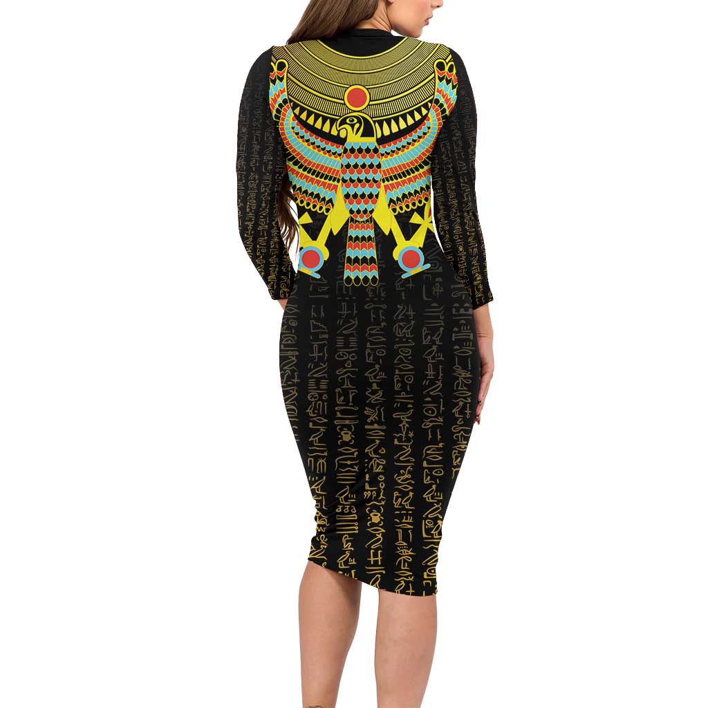 Ancient Egyptian Long Sleeve Bodycon Dress Symbol of Horus The Falcon God - Wonder Print Shop