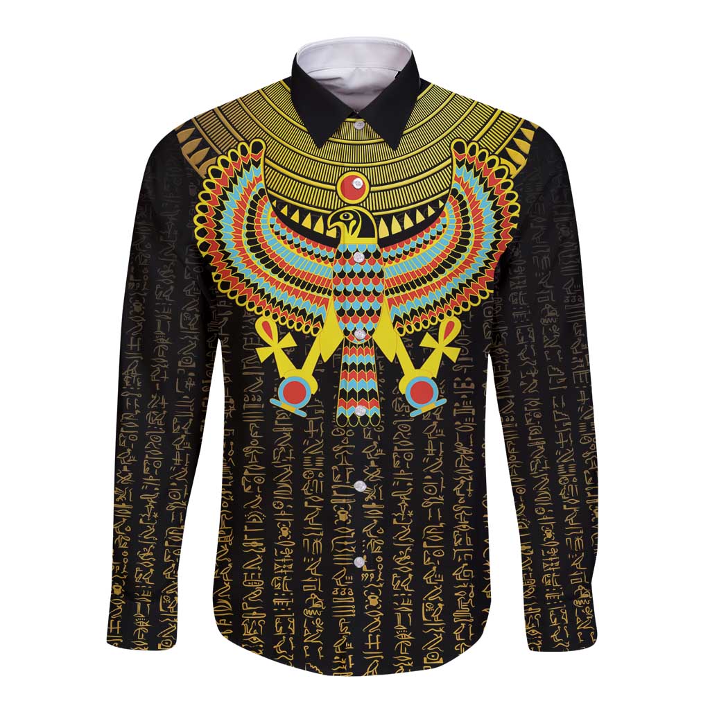 Ancient Egyptian Long Sleeve Button Shirt Symbol of Horus The Falcon God - Wonder Print Shop